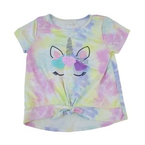 Btween Tie Dye Unicorn Short Sleeve Top Size 8, Sequins Summer Shirt
